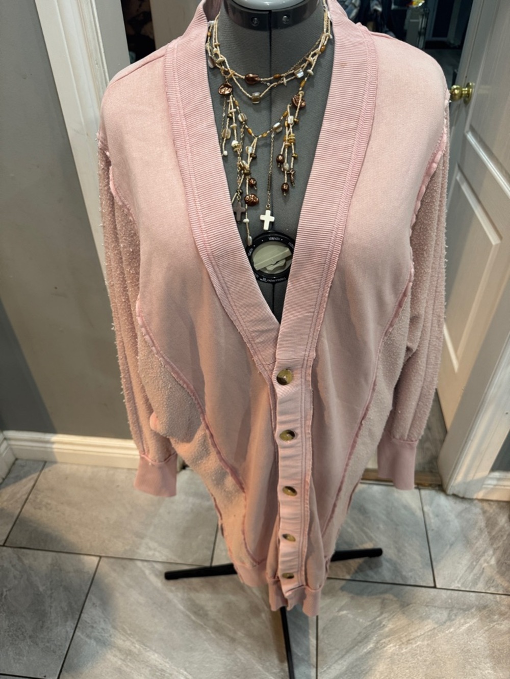 Wee the free- Women’s Pink Button-Front Cozy Cardigan Sweater